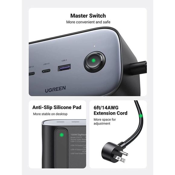 UGREEN 100W USB C Charging Station,USB C, Desktop  3 AC, 3 USB C and 1 USB A - Picture 8 of 8